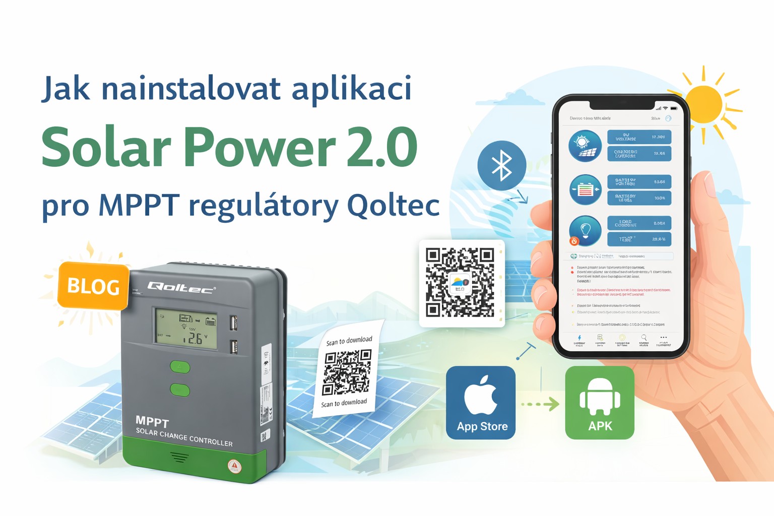 Jak nainstalovat aplikaci Solar Power 2.0 pro MPPT regulátory Qoltec (Android a iPhone návod)