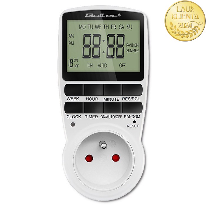 *Qoltec 50628 Digitální spínací hodiny PC0628 | 3680W | 16A | LCD