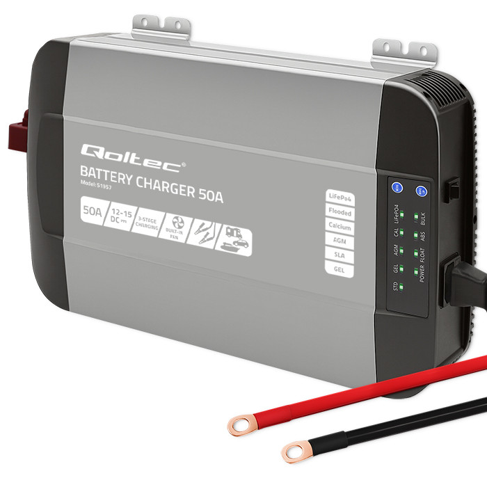 *Qoltec 51957 Intelligent Monolith nabíječka pro LiFePO4 AGM GEL SLA | 50A | 12V