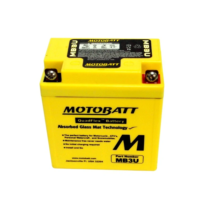 Motobatt MB3U AGM motocyklová baterie 12V 4Ah (YB3L-A / YB3L-B) – vysoký startovací proud, bezúdržbová