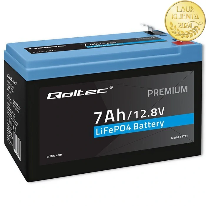 *Qoltec 53711 Baterie LiFePO4 lithiová železná fosfátová baterie | 12,8V | 7Ah | 89,6 Wh | BMS