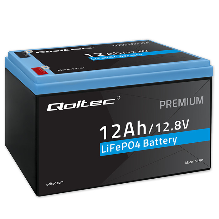 *Qoltec 53701 LiFePO4 lithiová železná fosfátová baterie | 12,8 V | 12 Ah | 153,6 Wh | BMS