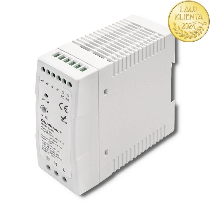 Qoltec 50910 – napájecí zdroj na DIN lištu 40 W / 12 V / 3,33 A / Bílý