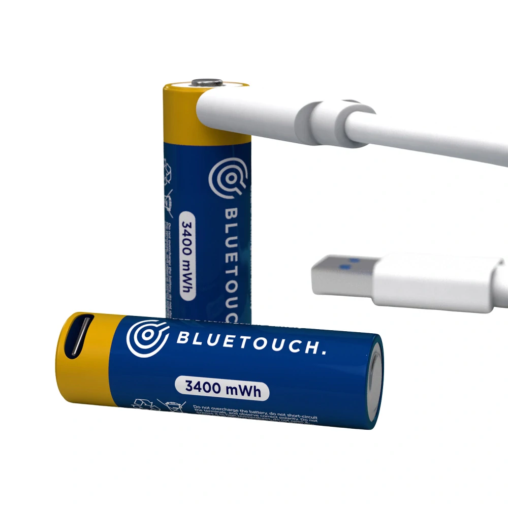 *BlueTouch USB-C nabíjecí baterie AA 1,5 V / 3400 mWh – Li-Ion tužkové články s USB-C nabíjením, 2 ks
