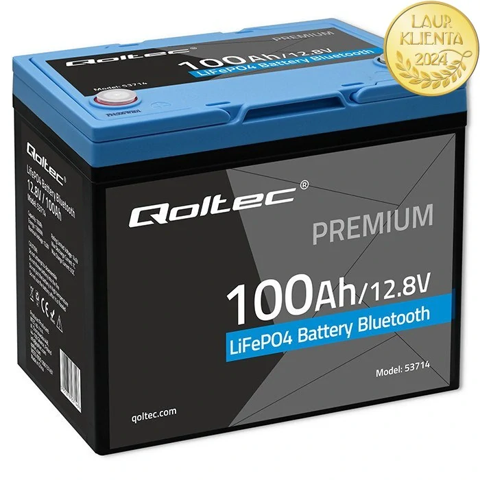 *Qoltec 53714 LiFePO4 lithiová železná fosfátová baterie | 12,8V | 100Ah | 1280 Wh | Bluetooth | BMS