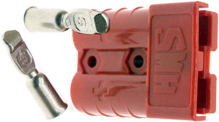*Silový konektor typu Anderson SY50A 50A 600V pro kabel 4–12 mm² – červený