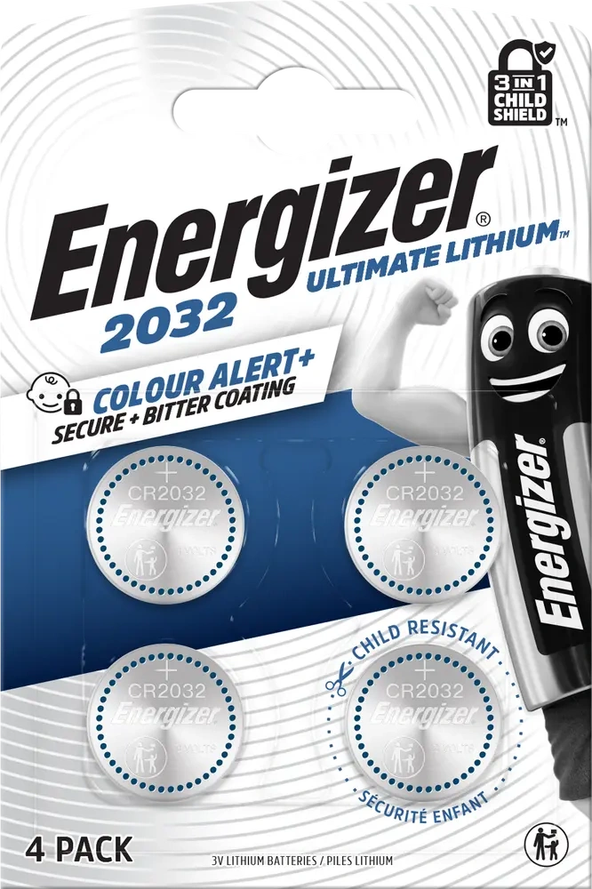 *🔋 Energizer Ultimate Lithium CR2032 3V 254mAh – lithiová knoflíková baterie 4 ks, ochrana dětí 3v1