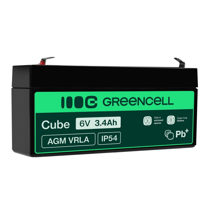 *Green Cell Bezúdržbová baterie AGM VRLA Green Cell 6V 3,4Ah pro poplašné systémy a hračky