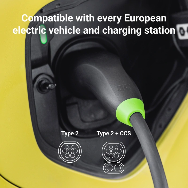 *Green Cell Nabíjecí kabel Snap Typ 2 | 3-fáze | 22 kW | délka 5 metrů pro Tesla Model 3 S X Y, VW ID.3, ID.4, ID.5, Kia EV6, Audi E-Tron, Fiat 500e a jiné