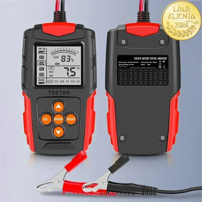 *Qoltec 52484 Digitální tester baterií s LCD displejem | 12V | 24V | 3Ah-200Ah