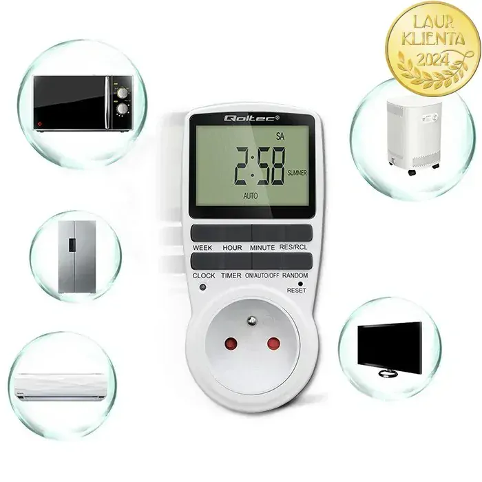 *Qoltec 50628 Digitální spínací hodiny PC0628 | 3680W | 16A | LCD