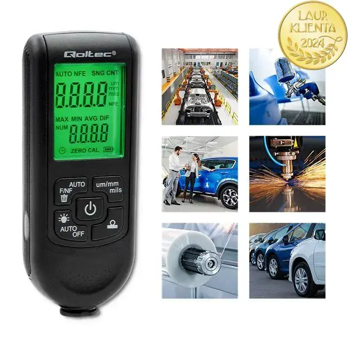 *Qoltec 50630 Měřič tloušťky láku s LCD displejem | 0~2000um