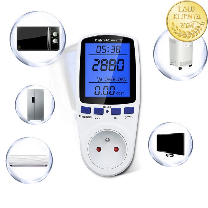 *Qoltec 50626 Měřič spotřeby energie Qoltec PM0626 | 3680W | 16A | LCD