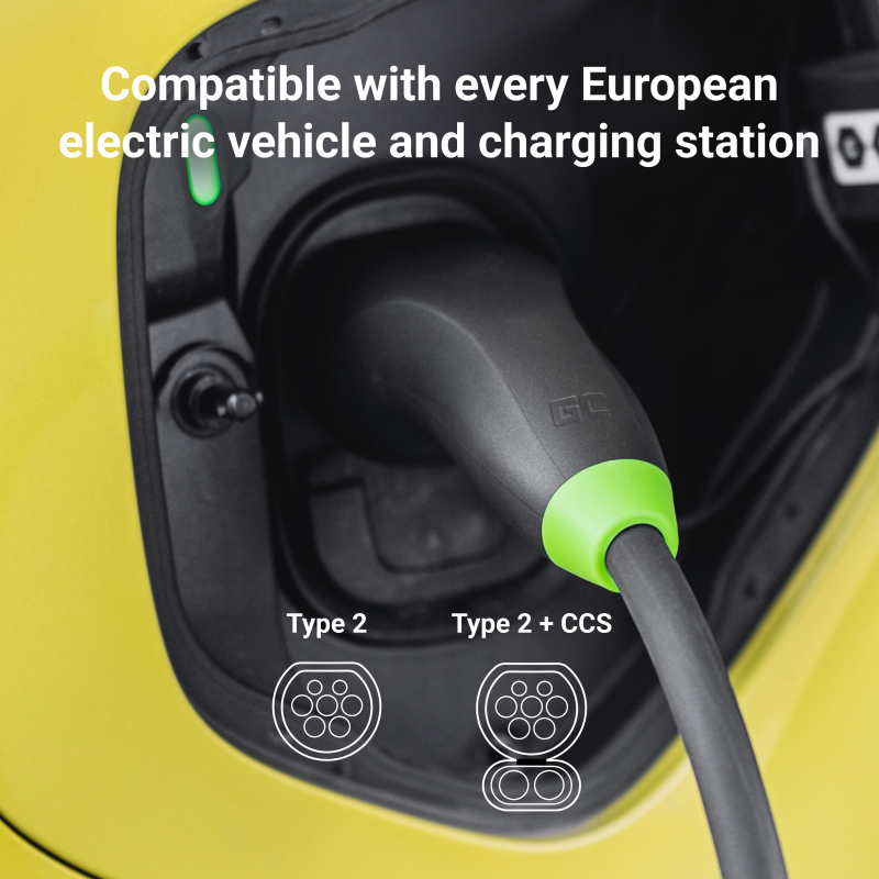 *Green Cell EVKABGC03 EV Nabíjecí kabel Snap Kabel Typu 2 pro nabíjení EV 11kW 5m pro Tesla Model Y 3 S X, ID.4, ID.5, Kia EV6, Fiat 500e, Ford Mach-E