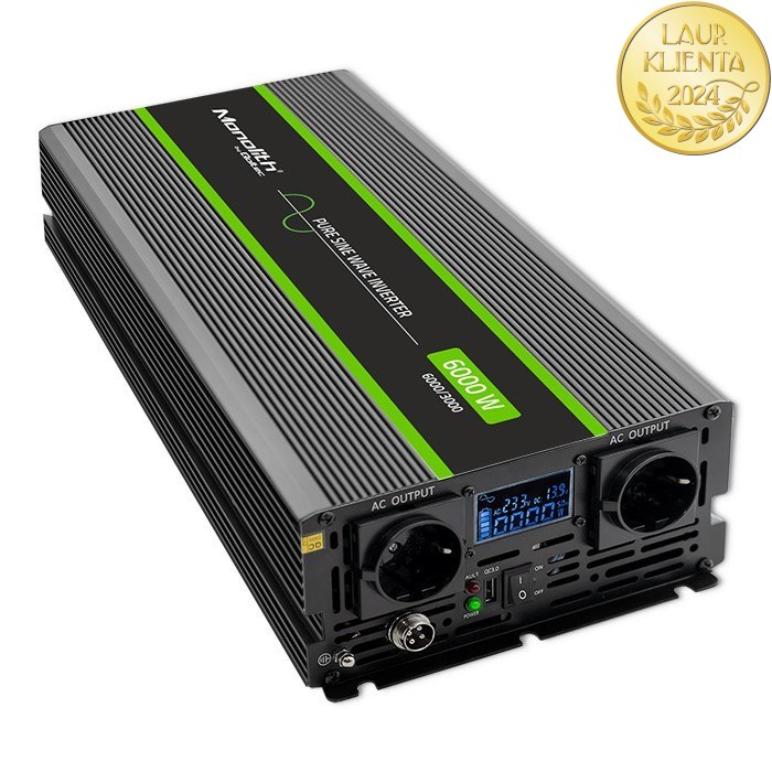 Qoltec 51923 Monolith měnič napětí 3000W/6000W | z 24V na 230V | Čistý sinus | LCD displej | Dalkové ovladání
