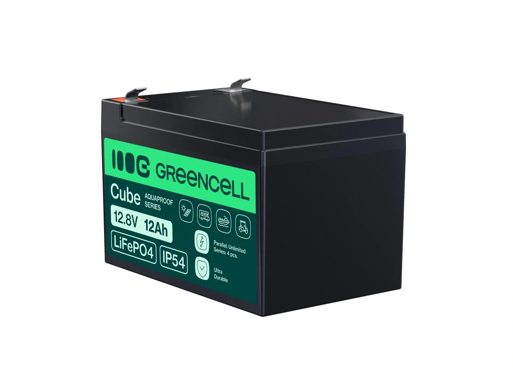 *Baterie Green Cell CUBE LiFePO4 LFPGC12V12AH LiFePO4 Baterie 12V, 12,8V 12Ah, 153,6Wh IP54