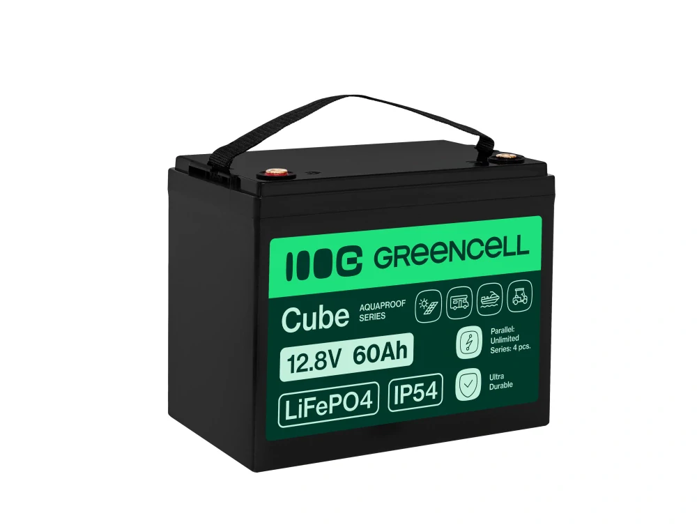 Baterie Green Cell CUBE LiFePO4 LFPGC12V60AH Baterie LiFePO4 12V, 12,8V 60Ah, 768Wh IP54 Lithium-železo-fosfátový Akumulátor pro elektromotory, karavany, výtahy a jiné