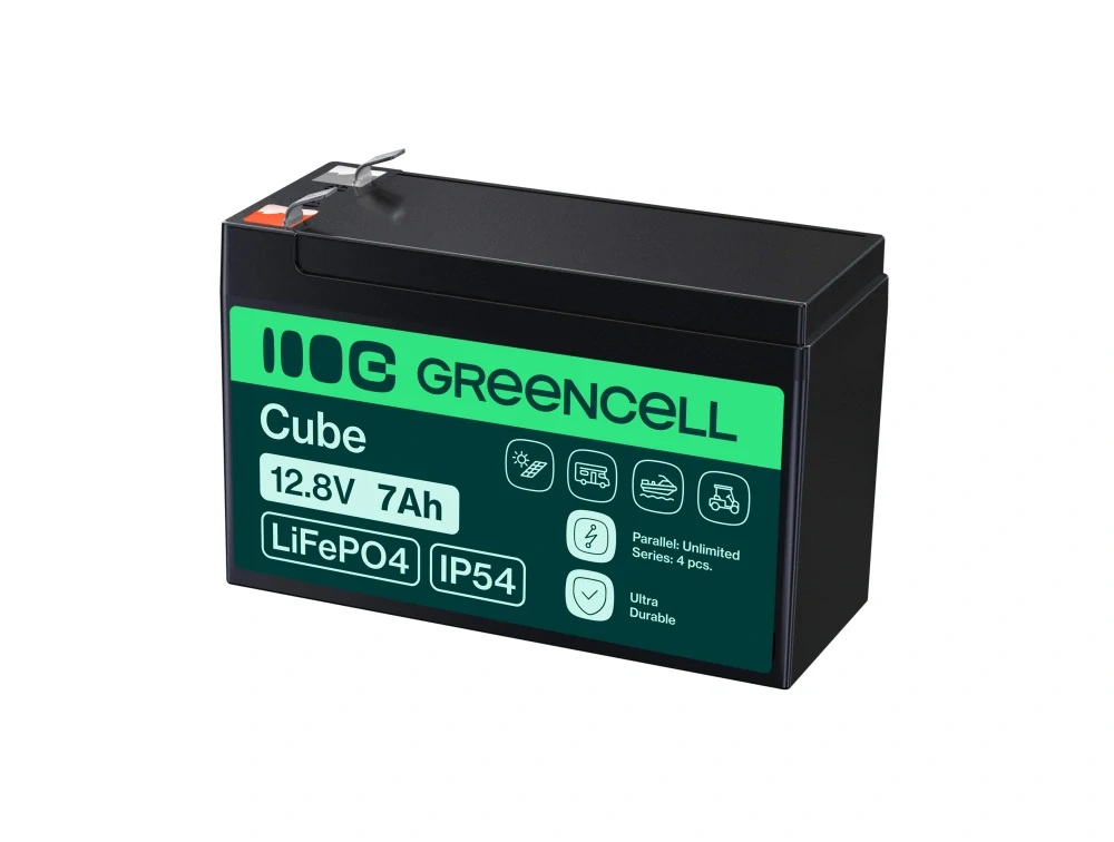 *Baterie Green Cell CUBE LiFePO4 LFPGC12V7AH Baterie LiFePO4 12V, 12,8V 7Ah, 89,6Wh IP54 Lithium-železo-fosfátový Akumulátor pro UPS, Poplašné systémy, Monitorování