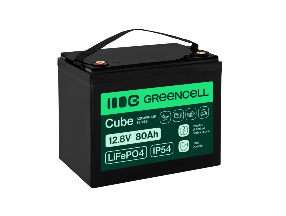Baterie Green Cell CUBE LiFePO4 LFPGC12V80AH Baterie LiFePO4 12V, 12,8V 80Ah, 1024Wh IP54 Lithium-železo-fosfátový Akumulátor pro karavany, čisticí zařízení, kemping a jiné