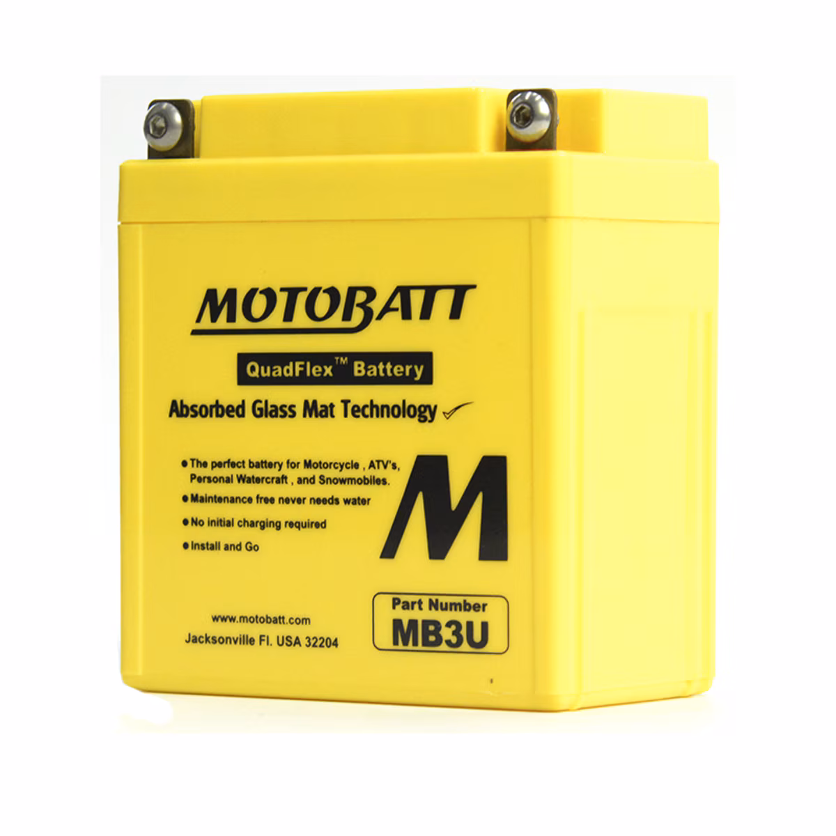 Motobatt MB3U AGM motocyklová baterie 12V 4Ah (YB3L-A / YB3L-B) – vysoký startovací proud, bezúdržbová