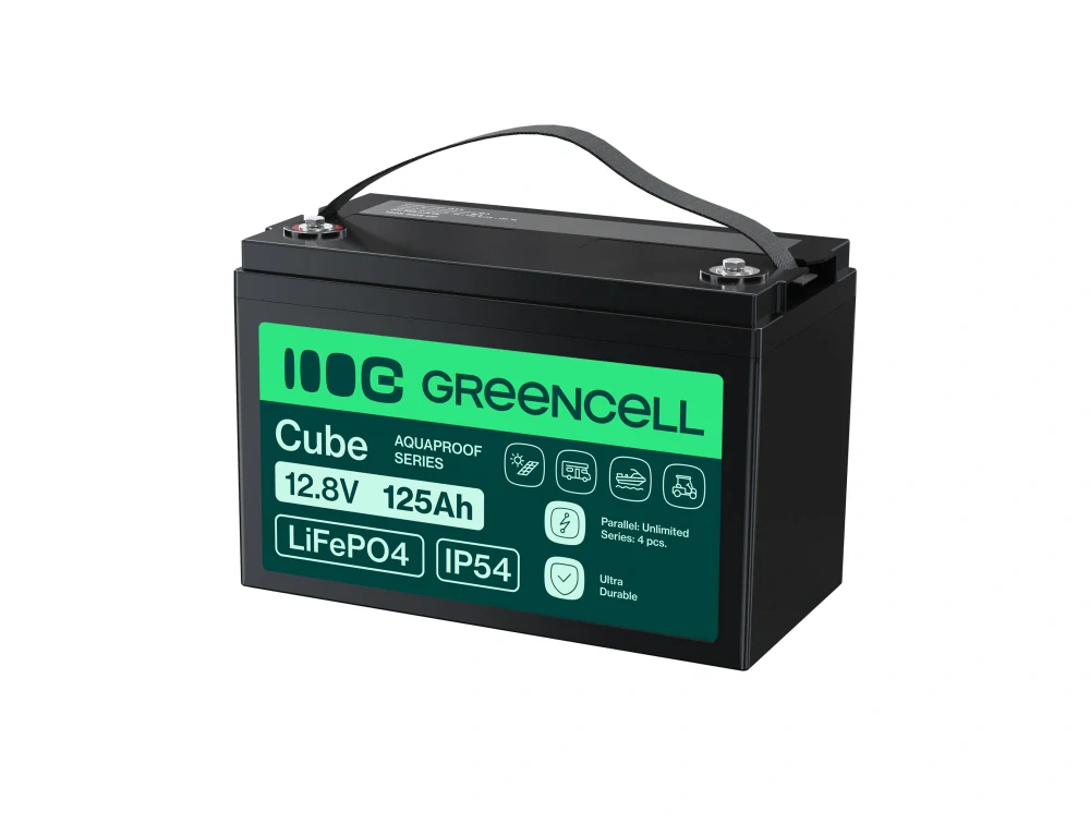 Baterie Green Cell CUBE LiFePO4 LFPGC12V125AH Baterie LiFePO4 12V, 12,8V 125Ah, 1600Wh IP54 Lithium-železo-fosfátový Akumulátor pro karavany, čisticí zařízení, camping  a jiné