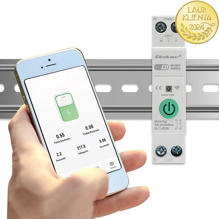 *Qoltec 50881 Wi-fi relé 63A na DIN lištu s elektroměrem | TUYA | Smart Home