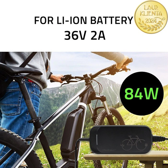 *Qoltec 50332 Rychlá voděodolná nabíječka Qoltec  36V/42V  2A  konektor 5,5 x 2,1 mm + napájecí kabel