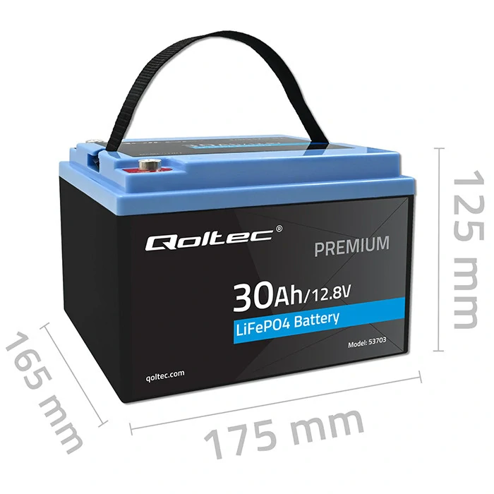 *Qoltec 53703 LiFePO4 lithiová železná fosfátová baterie | 12,8V | 30Ah | 384 Wh | BMS