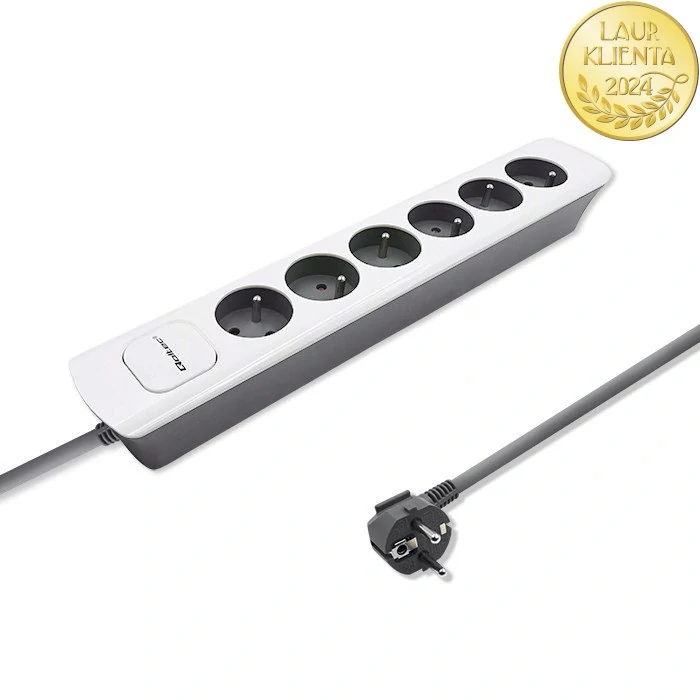 *Qoltec 50297 Prodlužovací kabel Qoltec | 6 zásuvek | 1,8 m | Bílá a šedá | Rychlé přepínání