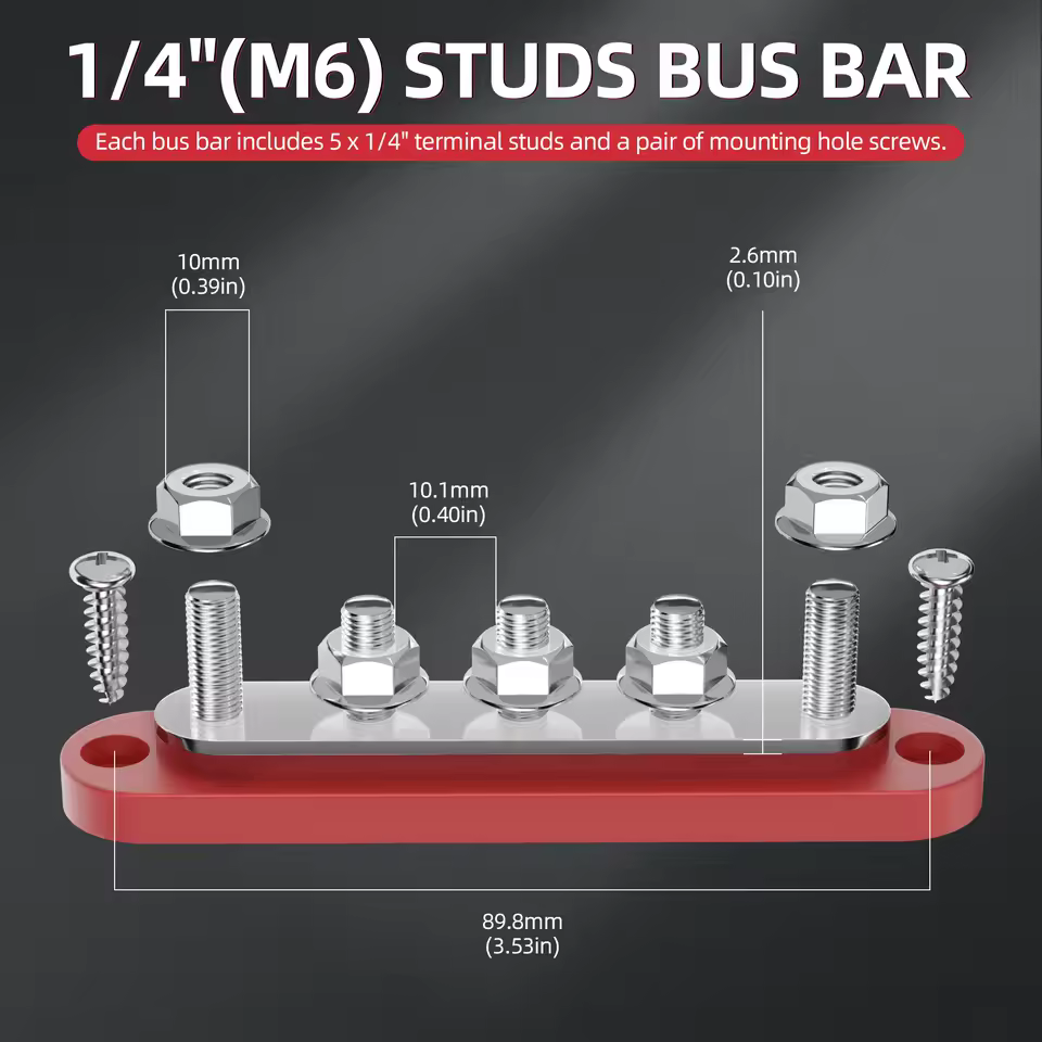 *Rozvodná svorkovnice Busbar DaierTek 5x M6 12V – 5 vývodů + ochranný kryt Max 300V AC, 48V DC, 130A(AC), 150A (DC) kladný a záporný rozvodný blok