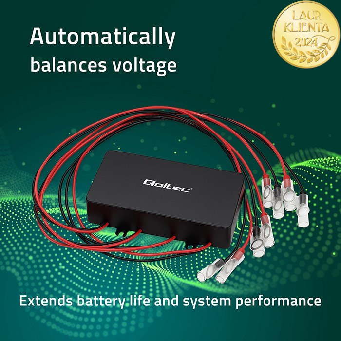 *Qoltec 51098 Balancer 48V Vyrovnávač napětí Qoltec 48V pro 4 x 12V | 10A | LiFePO4 AGM gelové baterie