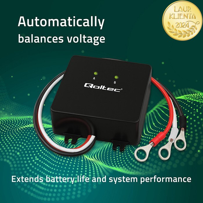 *Qoltec 51097 Balancer 24V Vyrovnávač napětí Qoltec 24V pro 2 x 12V | 5A | LiFePO4 AGM gelové baterie