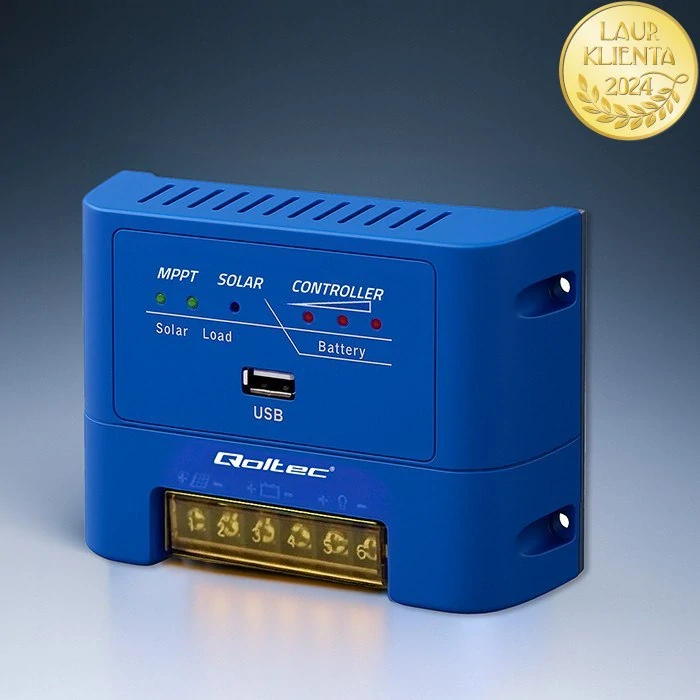 *Qoltec 53666 MPPT Solární regulátor 15A pro baterie 12/24V AGM, GEL