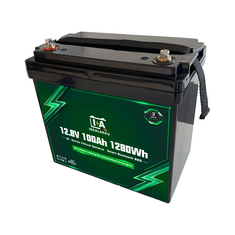 *IB-12-100-MINI Idealakku Baterie LiFePO4 12,8 V 100Ah 1280Wh | MINI | Smart BMS s Bluetooth | Idealakku.de | Kompaktní rozměry 228*145*208 mm