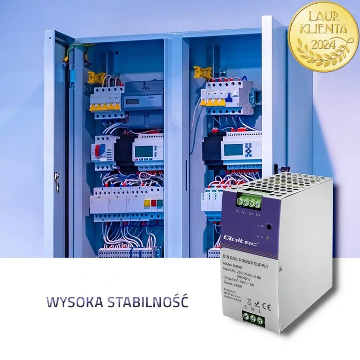 Qoltec 50999 – Průmyslový napájecí zdroj na DIN lištu 240 W / 48 V / 5 A