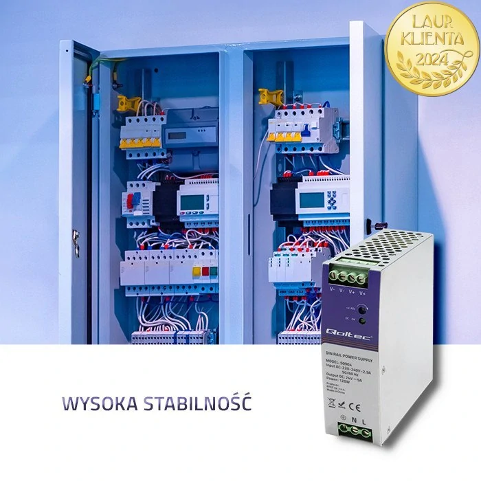 Qoltec 50904 – Průmyslový napájecí zdroj na DIN lištu 120 W / 24 V / 5 A