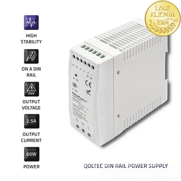 Qoltec 50913 – napájecí zdroj na DIN lištu 60 W / 24 V / 2,5 A / Bílý
