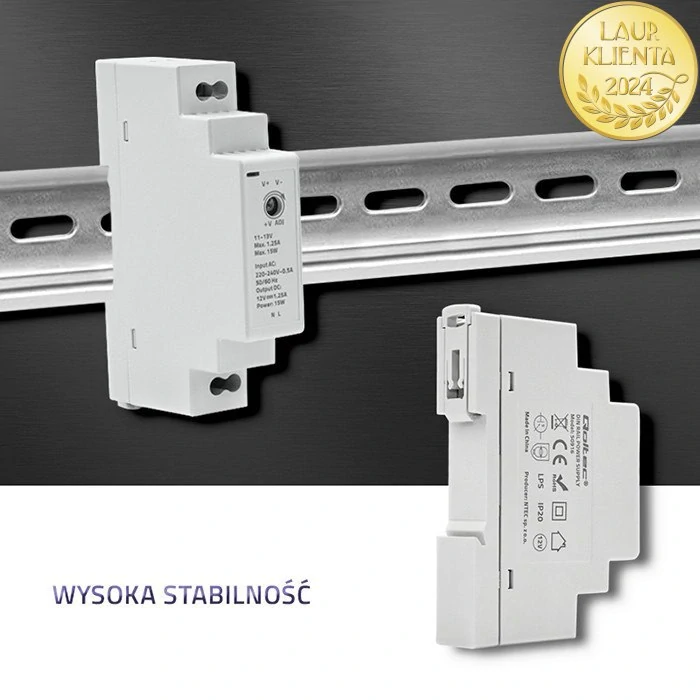 Qoltec 50916 – Průmyslový napájecí zdroj na DIN lištu 15 W / 12 V / 1,25 A / Šedý