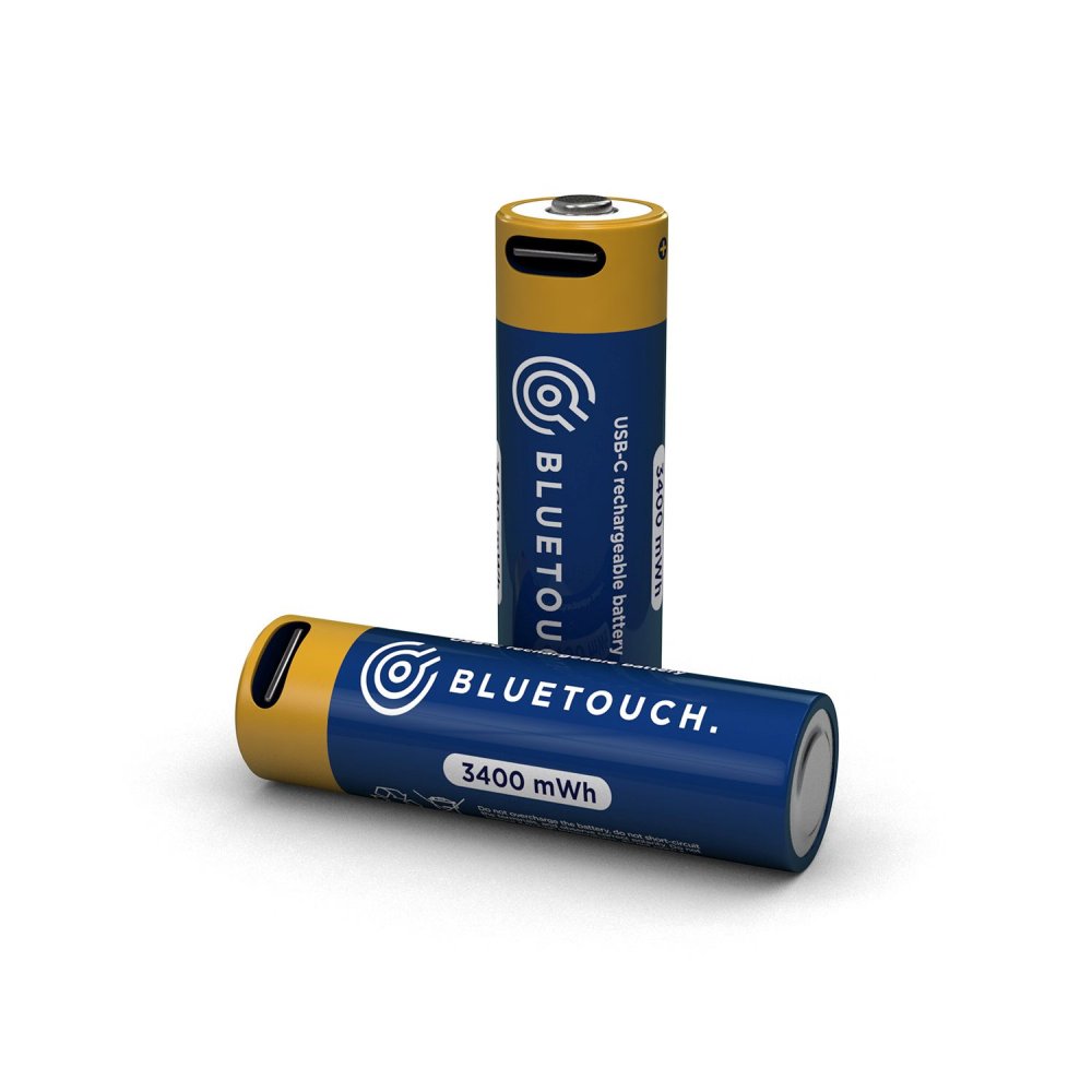 *BlueTouch USB-C nabíječka a úložný box pro Li-ion AA/AAA baterie + 8 nabíjecích baterií (4 × AA a 4 × AAA)