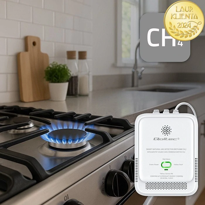 Qoltec 52650 Detektor úniku zemního plynu Qoltec CH4 | Alarm 85 dB | LED indikace | Certifikovaný senzor