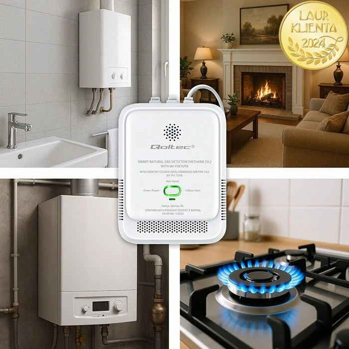 *Qoltec 52651 Qoltec WiFi detektor úniku zemního plynu CH4 | Tuya Smart | Alarm 85 dB | LED indikace