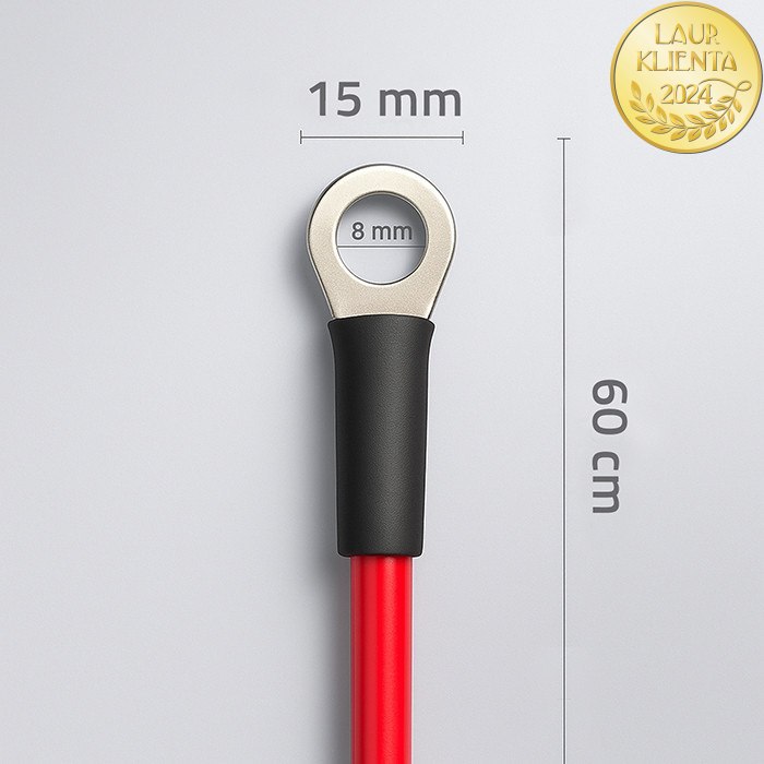 *Qoltec 50986 Propojovací kabel pro baterie, měniče napětí délka 60cm, 10mm2, 2x očko M8 - červený