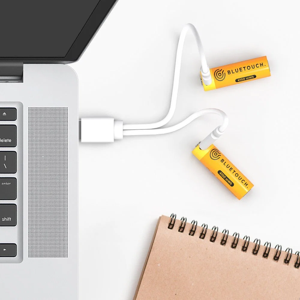 *BlueTouch USB-C nabíjecí baterie AA 1,5 V / 4100 mWh – Li-Ion tužkové články s USB-C nabíjením, 2 ks