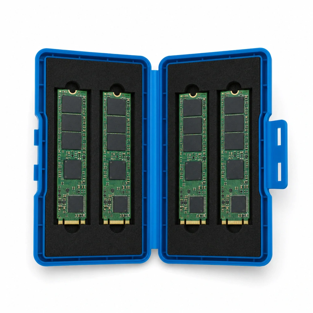 Ochranné pouzdro pro 4× M.2 SSD NVMe/SATA 2230–2280, EVA, modré