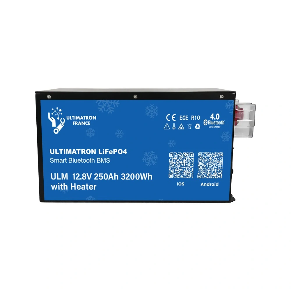 ❄️ LiFePO4 baterie Ultimatron ULM-12-250H 12,8V 250Ah 3200Wh, Smart BMS, Bluetooth, vyhřívání do −35 °C – pod sedadlo