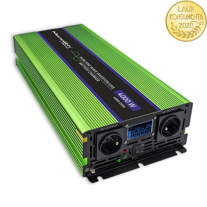 Qoltec 51943 měnič 12V/230V 2000W (4000W špička), čistý sinus, UPS + nabíječka 15A, LCD