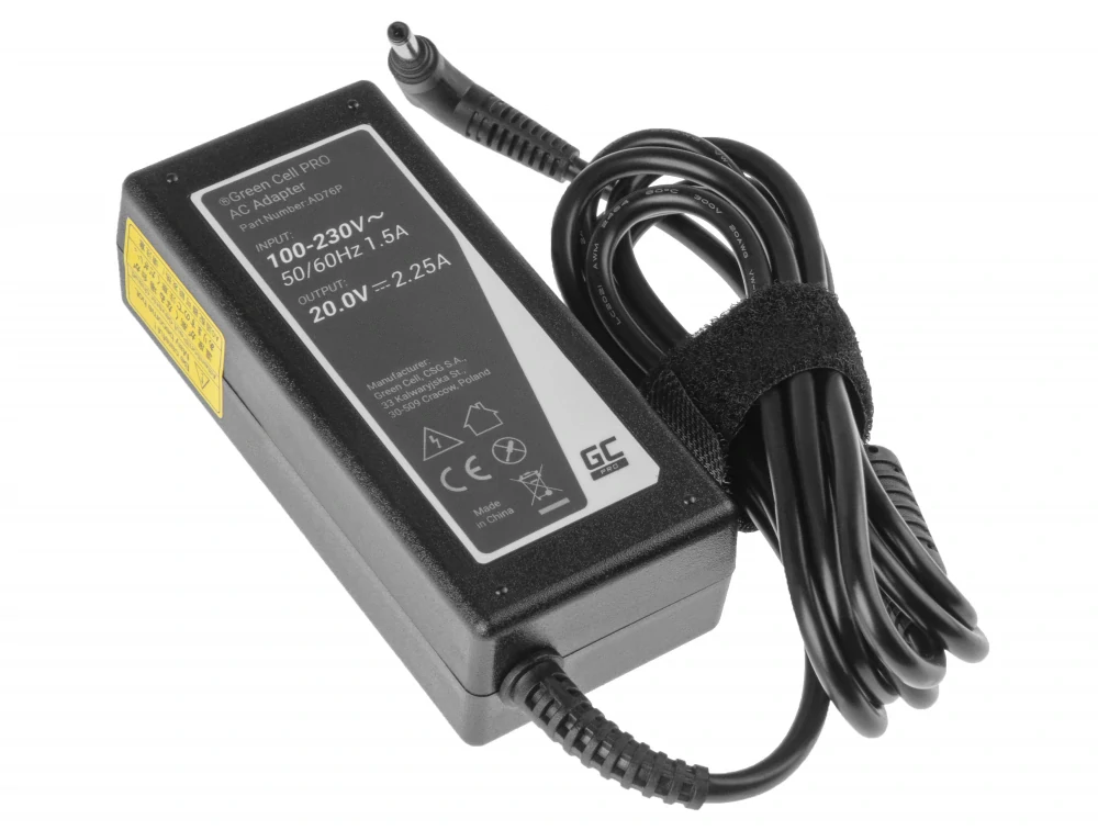 *Green Cell AD76P Nabíječka Adaptér pro Lenovo IdeaPad 100 110 Yoga 510 520 | 45W 20V 2.25A | konektor 4.0mm-1.7mm