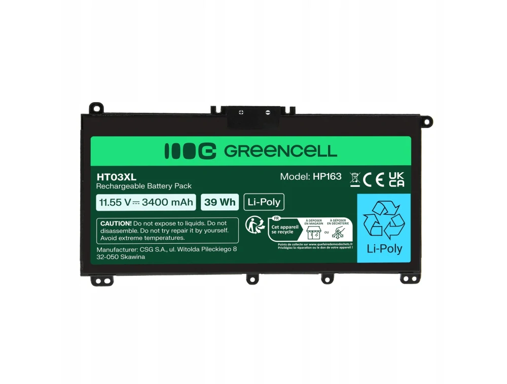 *Green Cell HP163 Baterie HP HT03XL,HP 240 G7 245 G7 250 G7 255 G7, HP 14 15 17, HP Pavilion 14 15 3400mAh Li-Pol