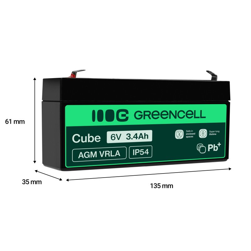 *Green Cell Bezúdržbová baterie AGM VRLA Green Cell 6V 3,4Ah pro poplašné systémy a hračky