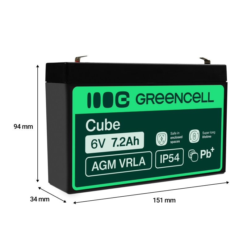 *Green Cell Bezúdržbová baterie AGM VRLA Green Cell 6V 7,2 Ah pro poplašné systémy a hračky